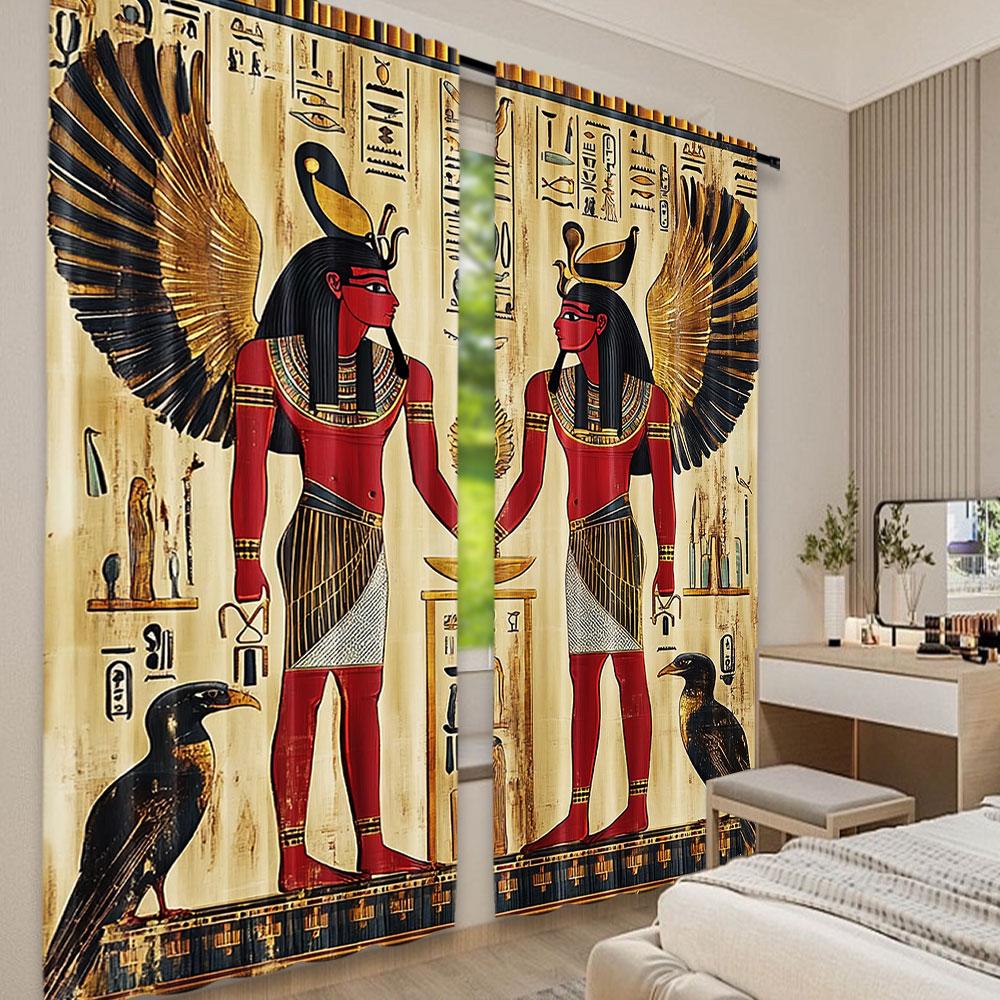 Egyptian Deity Print Curtain Room Decor Versatile Use Suitable Living Dining Bedroom Bathroom Office Curtains Set Of 2 Made Polyester Area