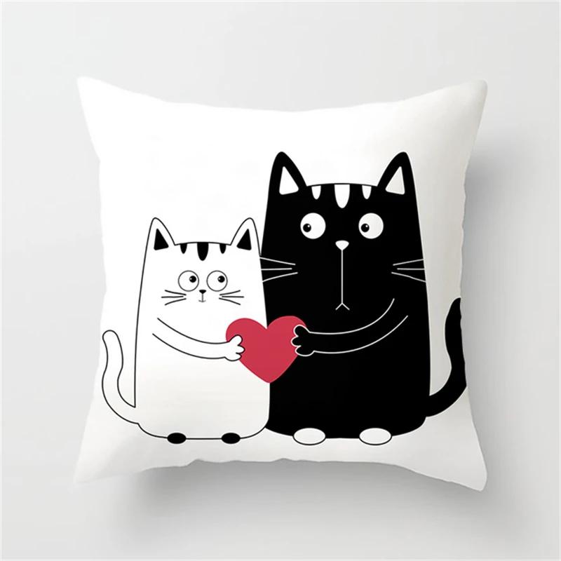 Black and White Funny Cat Cartoon Pillow Sofa Decoration Cushion Cover Car Living Room Bedroom Home Decor