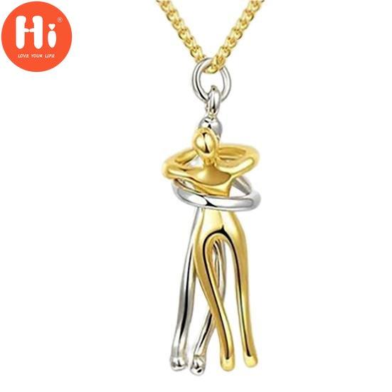 Hi Couple Necklace Hugging Figure Statue Love Durable His and Hers Necklace for Gift