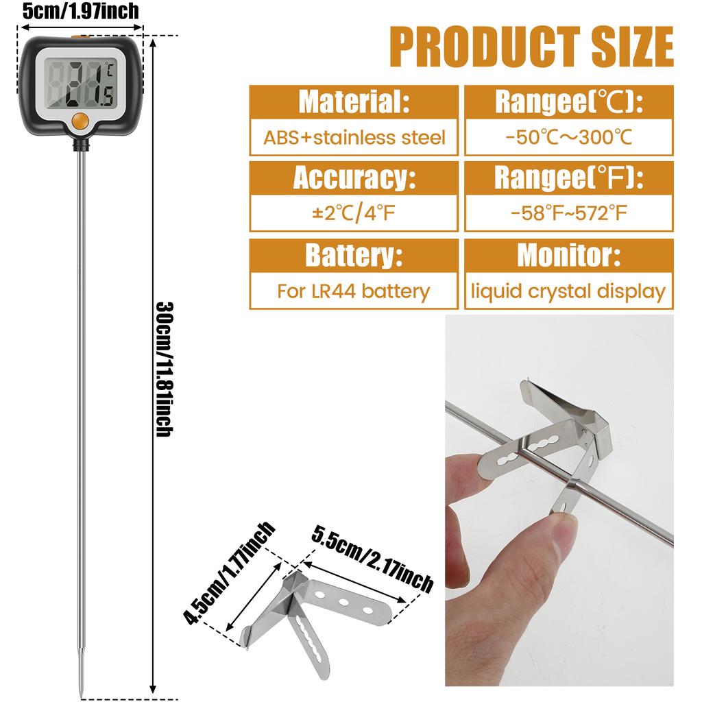 1/2 Pcs Candy Thermometer Deep Fry Oil Thermometer with Pot Clip Food Cooking Kitchen BBQ Thermometers for Frying Candy Making