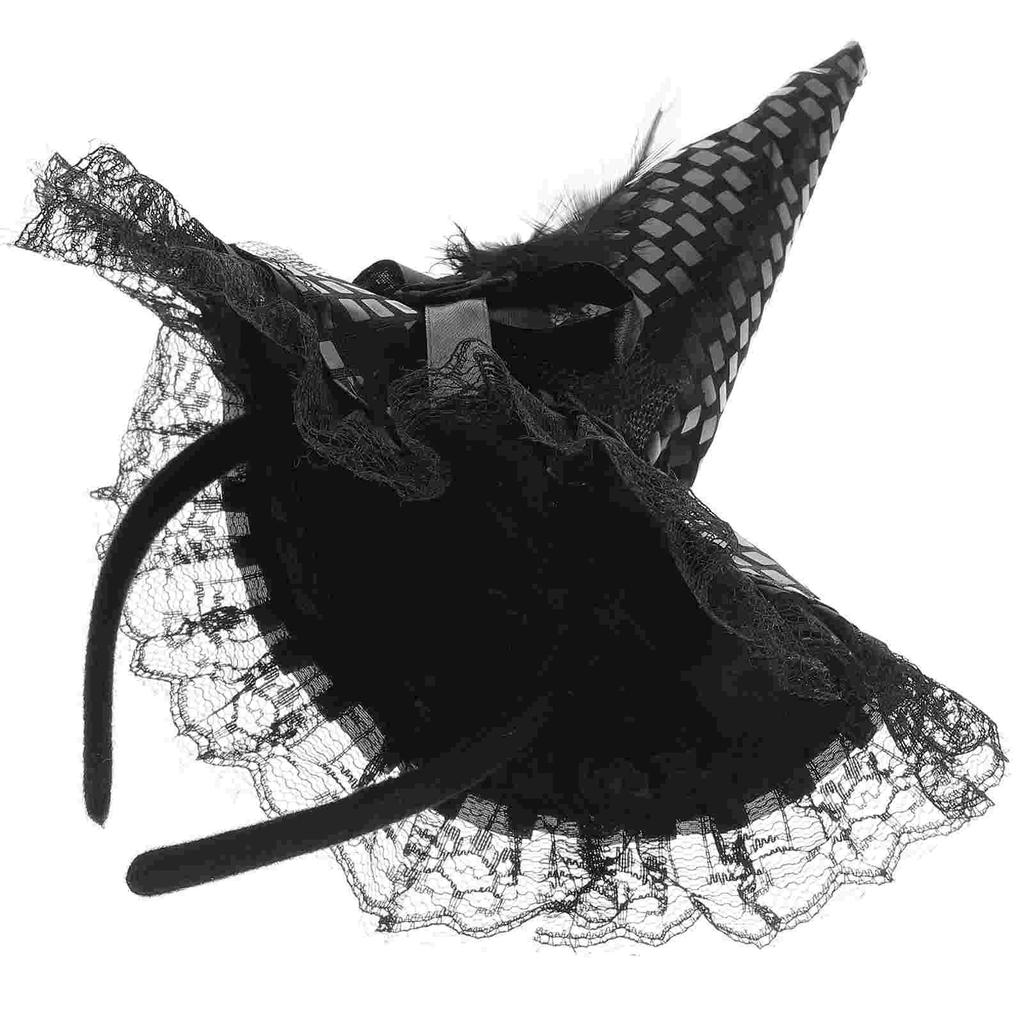 Feathered Witch Hat Headband Kids Halloween Party Costume Props Unique Style Festive Supplies Event Accessories Dress Up