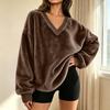 Women's Pullover Sweatshirt V-Neck Long Sleeve with Pockets Color Casual Top