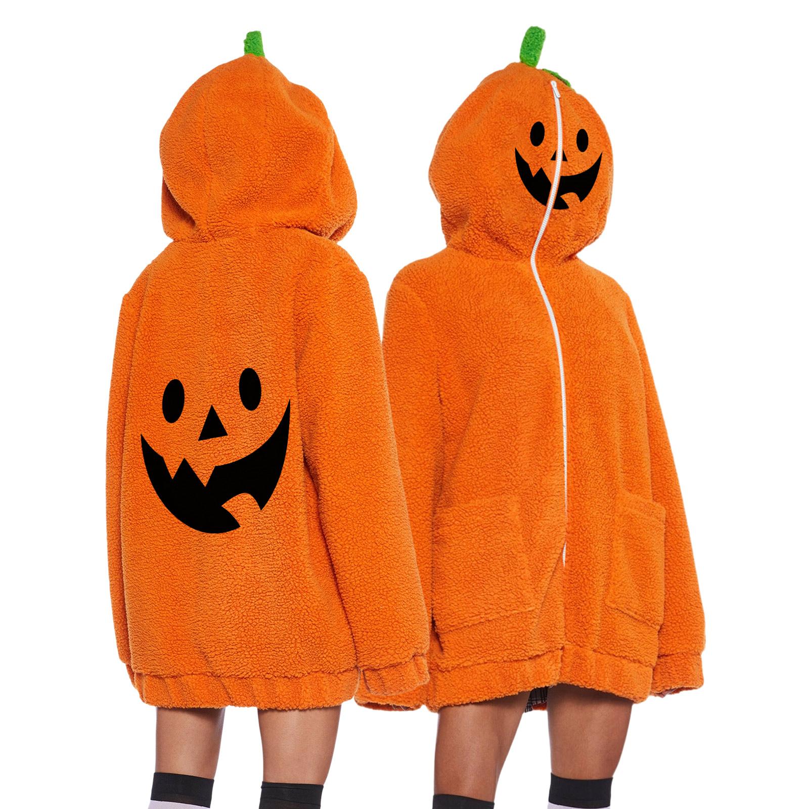 Women s Long Sleeve Halloween Pumpkin Print Hoodie Casual Pullover Sweatshirt S