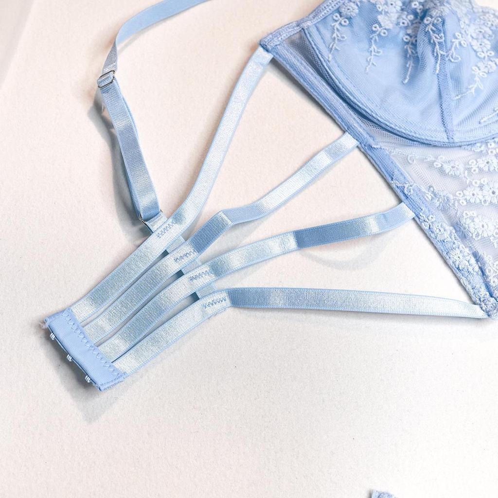 New Fashion Lingerie Lace Cross Mesh Pleated Fishbone Sexy Lingerie Sets