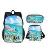 Unterwasserwelt 3er Set Rucksack Federtasche Umhängetasche Langlebig Trendig, Vielseitig Cartoon Schüler Junge und Mädchen Geburtstag Bestes Geschenk