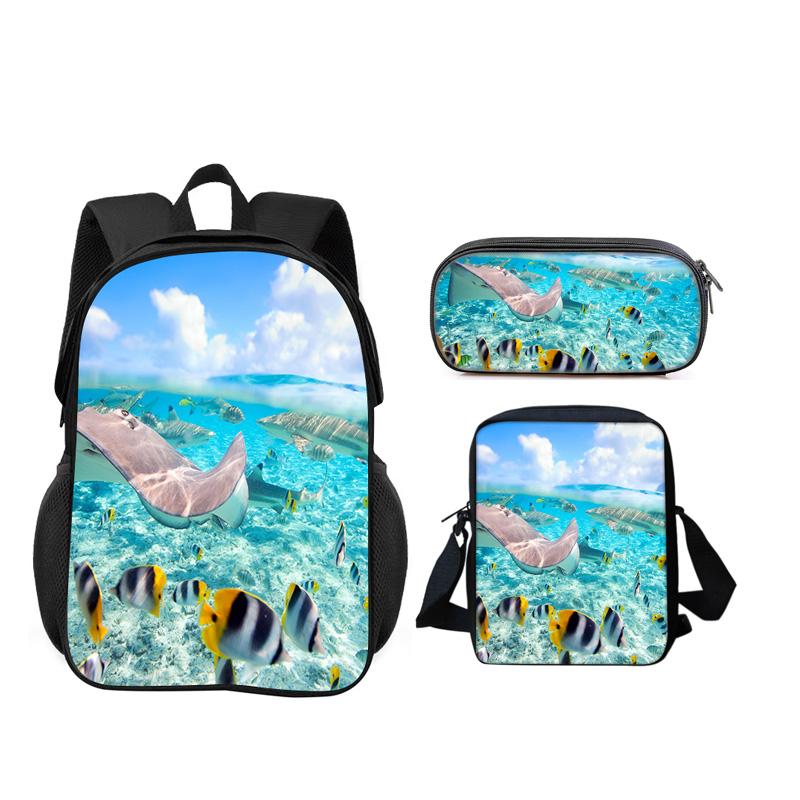 Mondo Subacqueo Set da 3 Pezzi Zaino Astuccio Borsa a Spalla Durevole alla Moda, Versatile Cartone Animato Ragazzo e Ragazza Compleanno Miglior Regalo