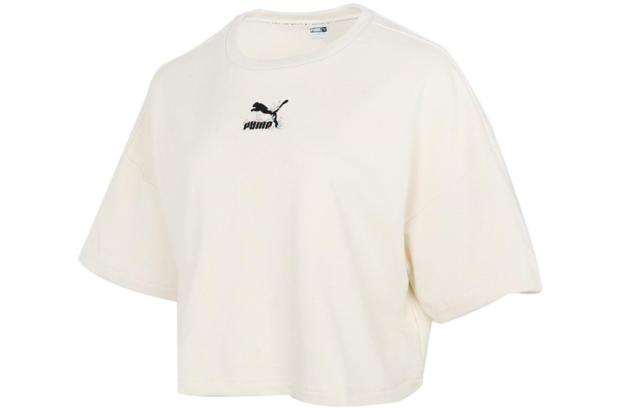 PUMA Crop Tops Women s Ecru Crew Neck Moderate 533212-73 M