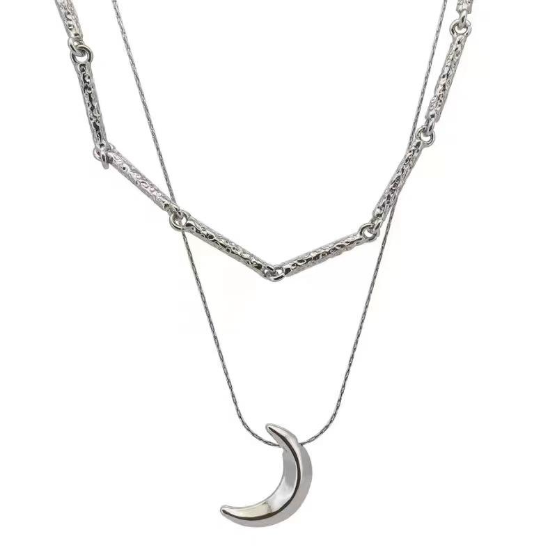 1111 new double-layer stacked moon collarbone chain women s fashion light luxury versatile niche neck chain collarbone chain