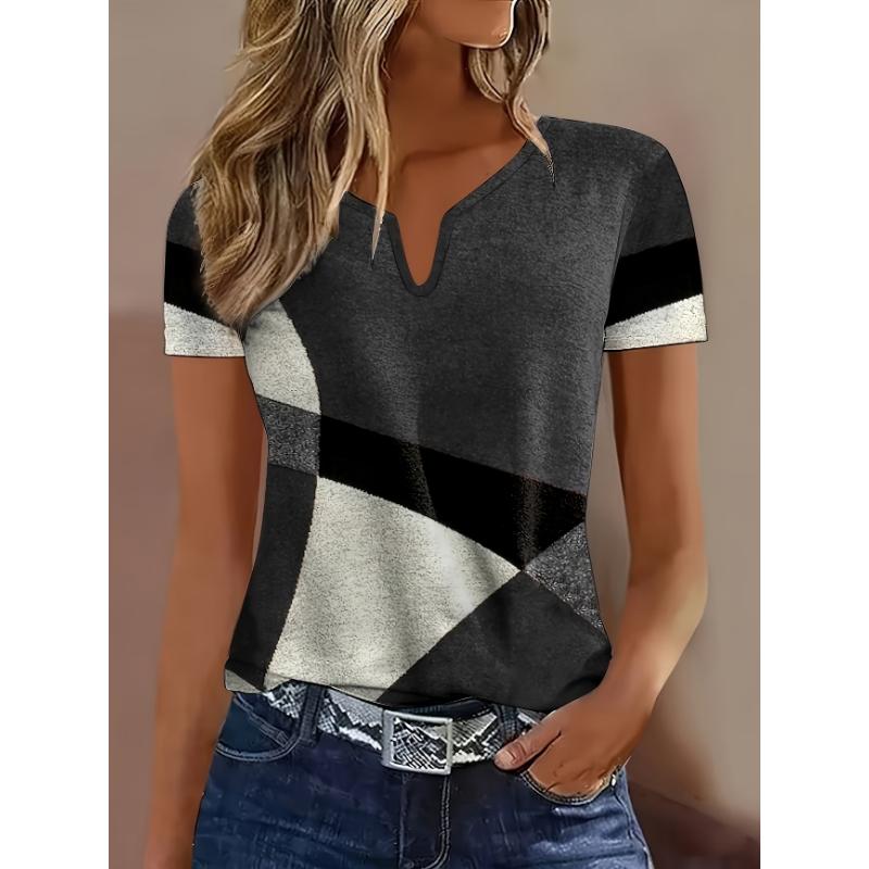 European and American Fashion V-neck Short Sleeved Women's T-shirt