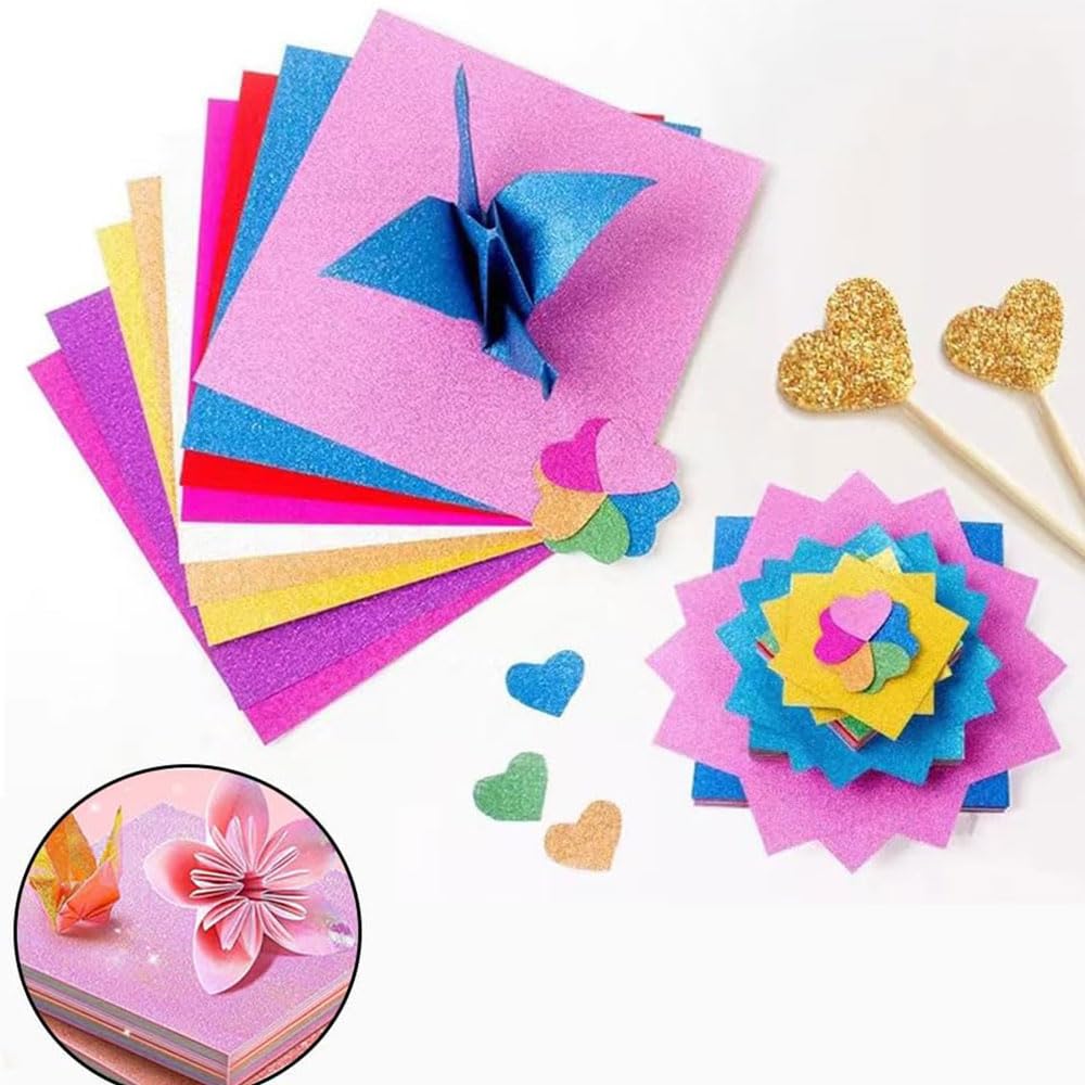 Glitter Origami 50 Aurora Foil Origami Colorful Paper Glitter for Making Paper Craft 10 Colors x Paper, Sheets, Colors, Paper, Single-Sided Origami,
