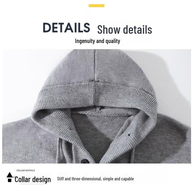 Men's Heavyweight Solid Color Knit Hooded Sweater - Loose Fit Casual Pullover for Autumn/Winter