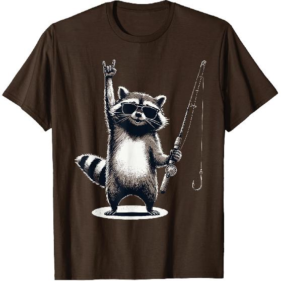 Raccoon Fisherman Men Women Kids Funny Fishing T-Shirt
