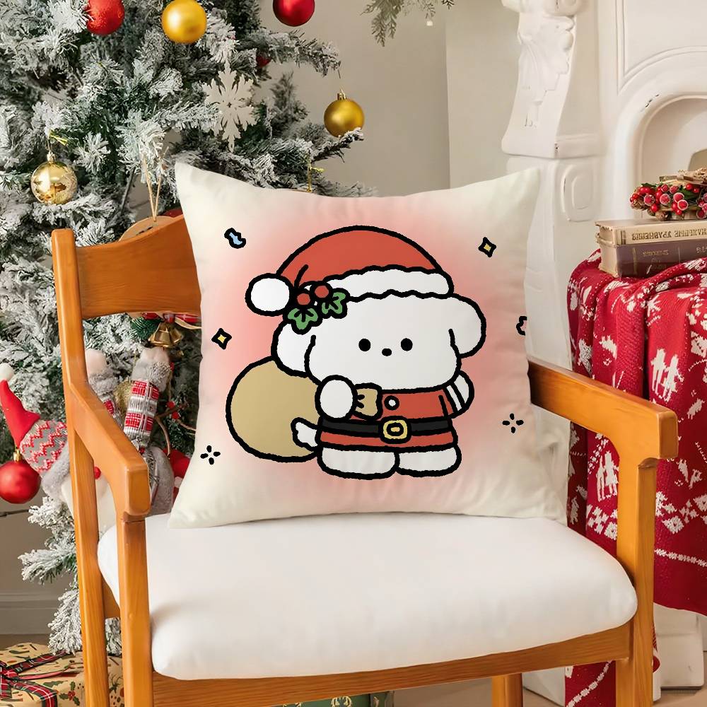 Merry Christmas Puppy Pillow Case Holiday Happy Atmosphere Short Plush Double-sided Printing Home Cushion Cover