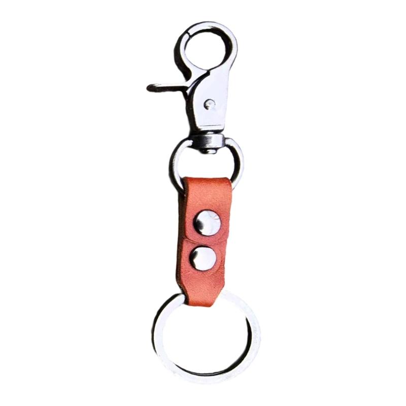 Vintage Style Men Leather Keychain With Secure Metal Clasp Sturdy Key Ring Functional Key Holder For Everyday Carry