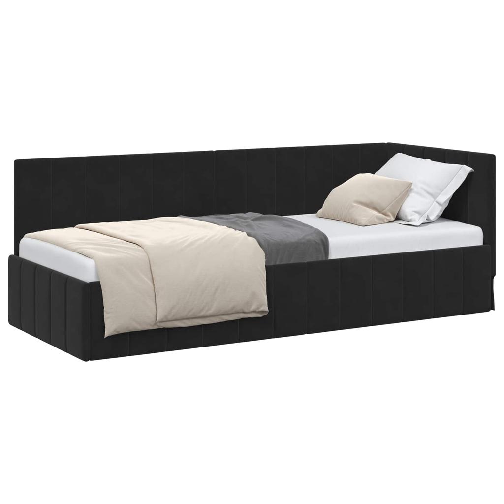 L Shaped Bed Frame with Headboard Black 80 Cm X 200 Cm Velvet