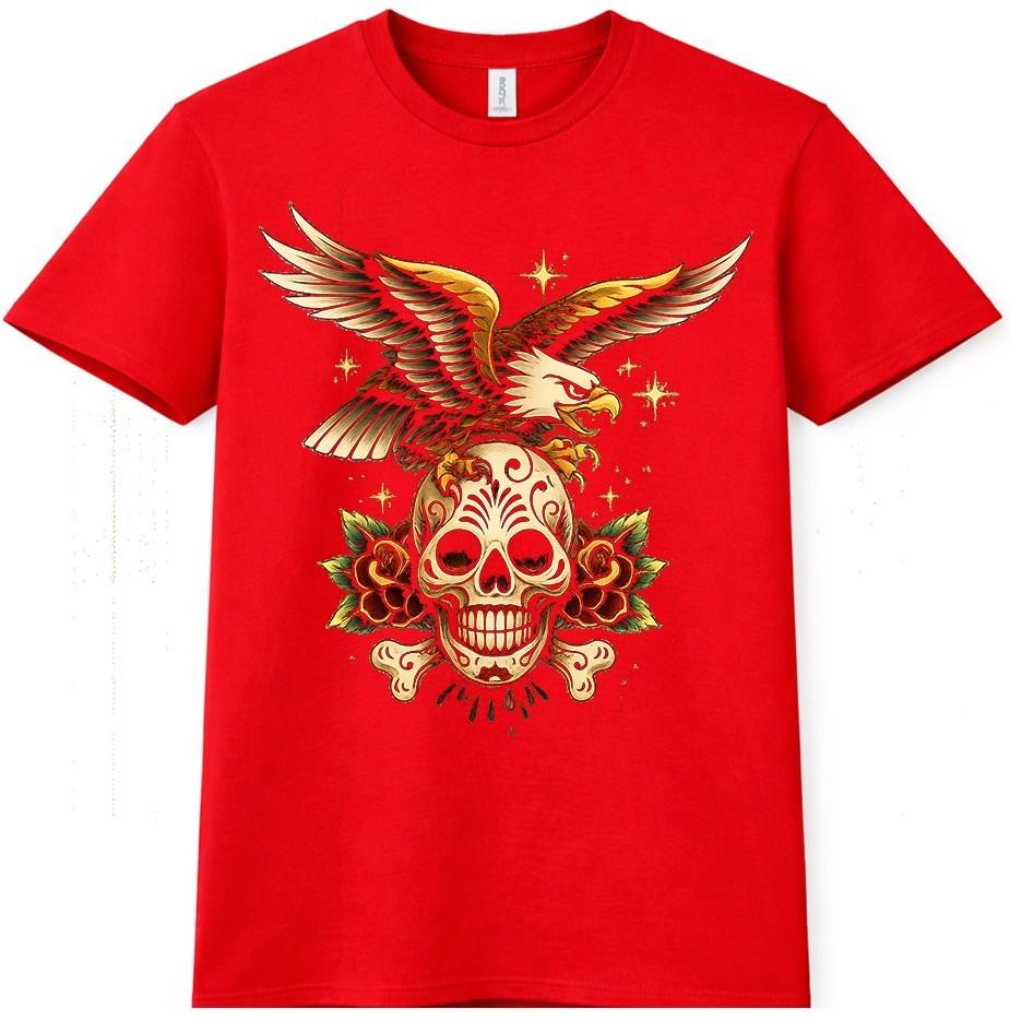 Eagle Skull Tattoo T Shirt Gothic Biker Graphic Tee American Bird Art Shirt S