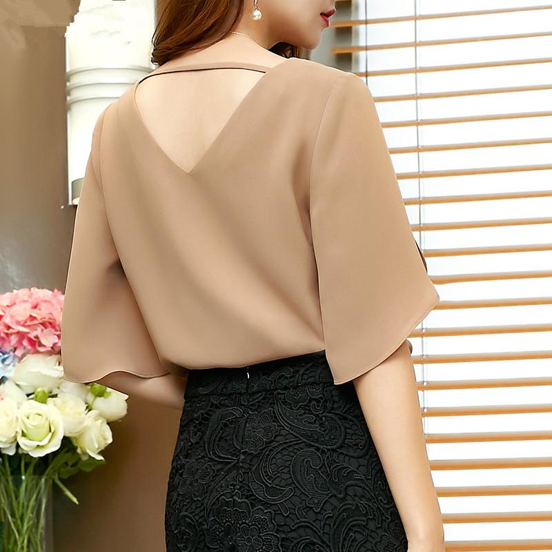 Chiffon Blouse Women Top Solid Color O Neck Loose Pullover Batwing Sleeve Ruffle Shirts Blouse
