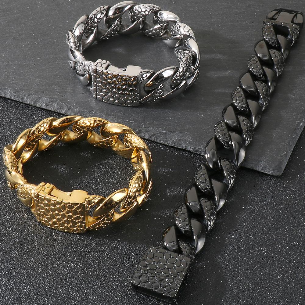25MM Thick Snake Cuban Link Bracelet for Men Heavy Duty Stainless Steel Hip Hop Chain Bracelet Man 9.06" Biker Punk Jewelry Gifts