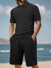 Men's Jacquard Polo Set Summer Thin Plaid Short Sleeve Casual Sports Outfit