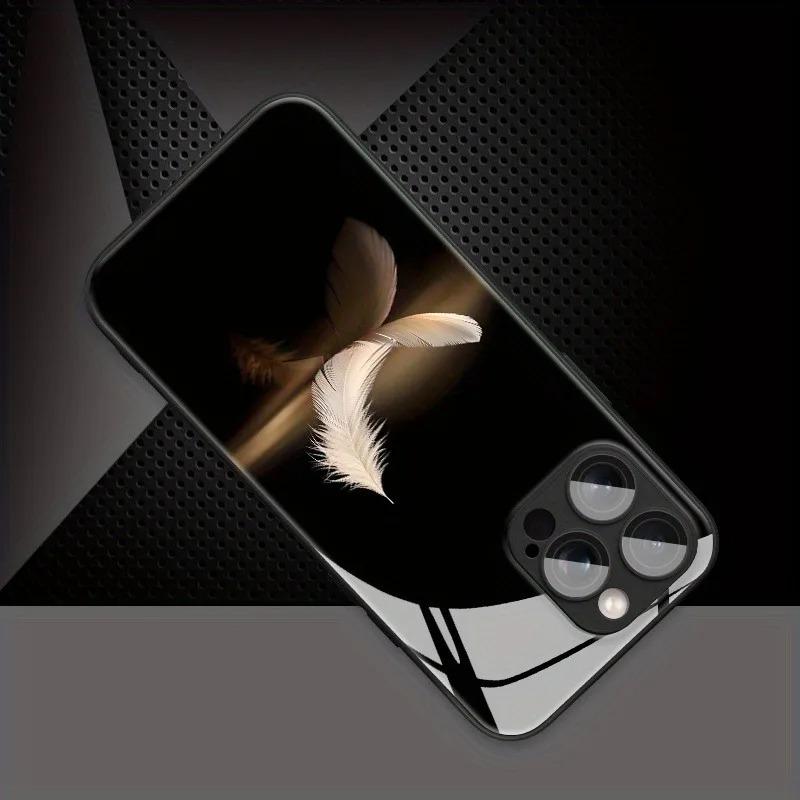 Concise White Feathers Tempered Glass Phone Case For Samsung Galaxy S26 Ultra S25 FE S24 S23 Plus FE 5G Lens Protection Cover