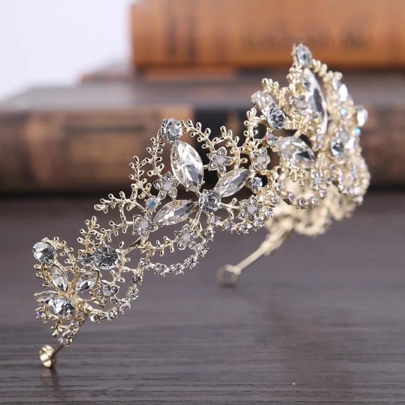 Bridal Crown Baroque Luxury Crystal AB Tiara Light Gold Color Diadem Tiaras For Women Bride Wedding Hair Accessories