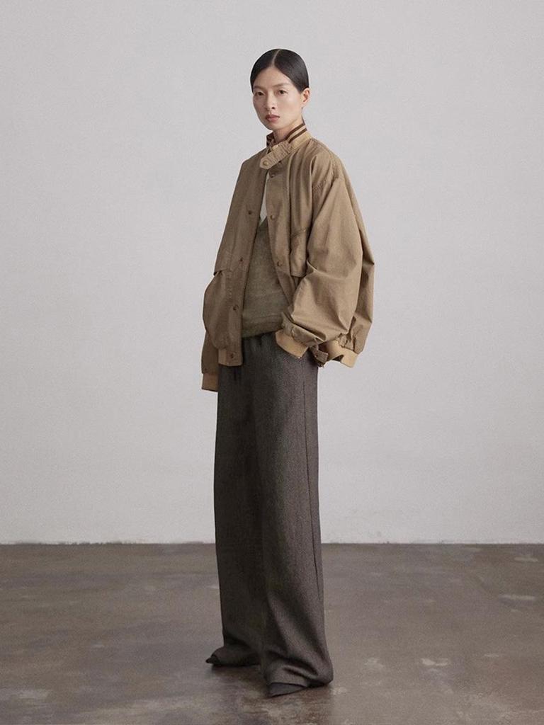 PLUS Vintage Washed Cotton Women's Jacket, Fall 2025 New Loose Stand Collar Workwear.