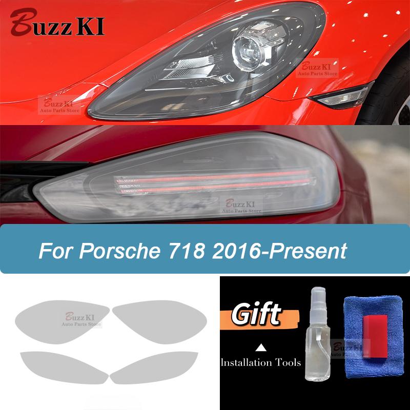 For Porsche 718 Boxster Cayman GTS Car Headlight Protective Film Taillight Smoked Black Tint Wrap Transparent TPU Sticker