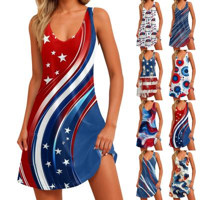 Lässiges Sommerkleid für Damen mit Taschen, Sommer-Boho-Strandkleid, Blumenblusen für Damen, T-Shirts, Kleid mit V-Ausschnitt, lockere Tank-Kleider