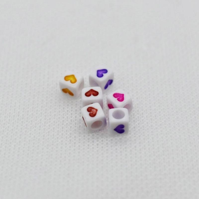 DIY Jewelry Making 50pcs Colorful Heart Printed Loose Beads Necklaces Bracelet Beads with Big Hole Square Beads