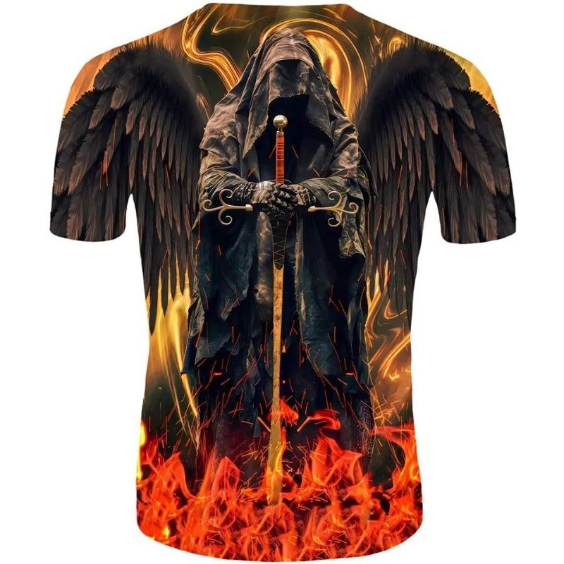 Death God Skull 3D Printed T-shirts Men's Casual Round Neck Short Sleeve T-shirts