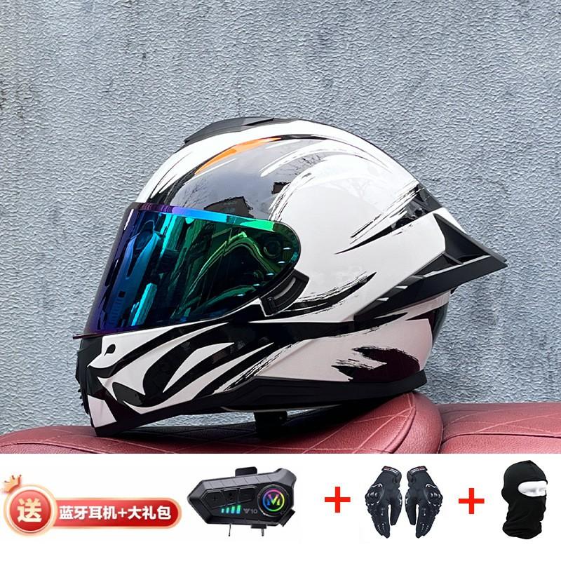 Full Face Motorcycle Helmet With External Bluetooth Module Men Women Large Rear Wing Sport Style DOT Approved