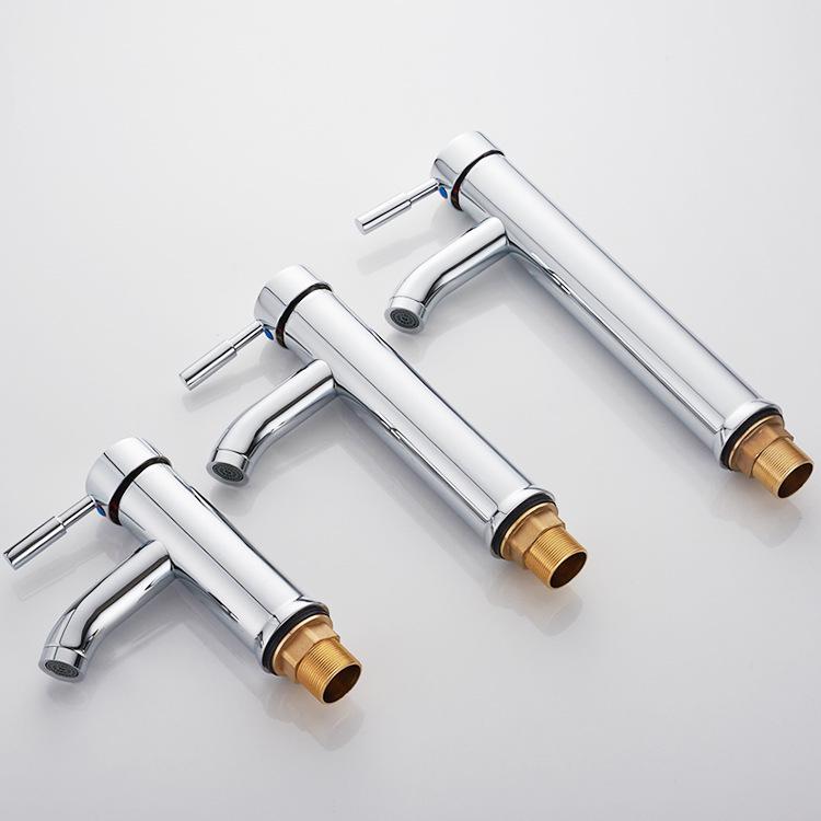 Electroplated Stainless Steel Bathroom Faucet with Bent Spout for Hot and Cold Water