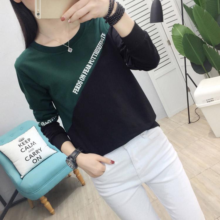 Simple Color Stitching T-shirt Slim Fashion Letter Printing Thin Sweater Spring Korean Women's Sweatshirt