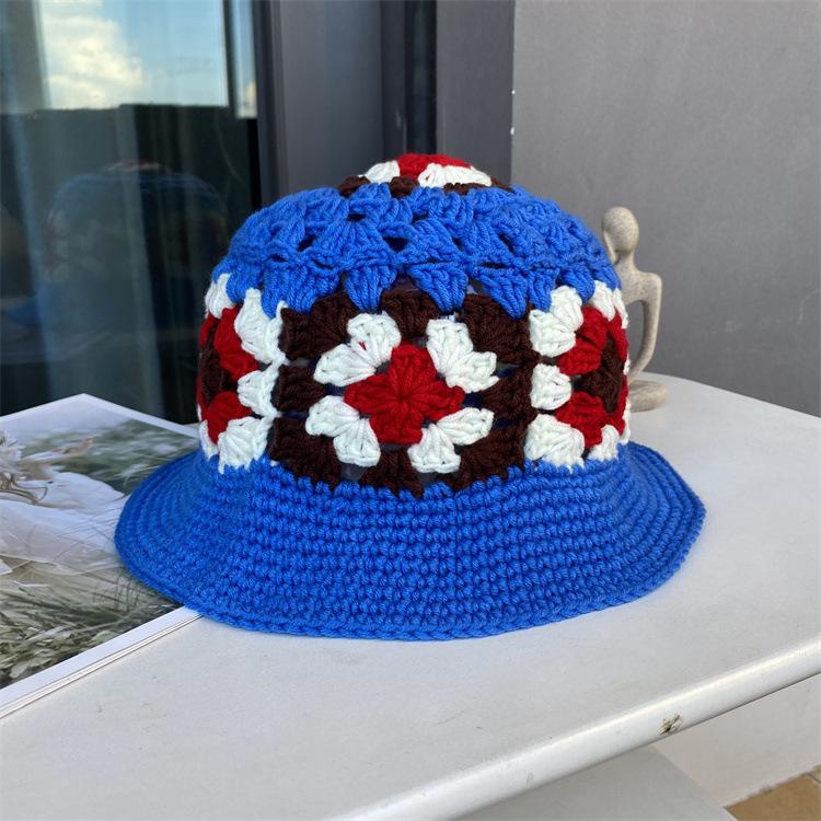 ins Hyunya wind hollow crochet color matching knitted hat female autumn and winter versatile girl show face small wool hat