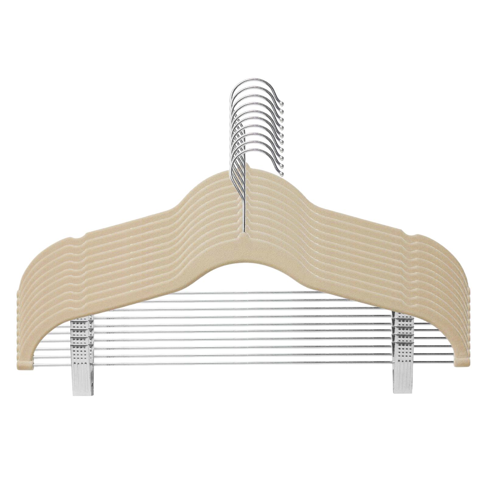 

5 10pcs Clothes Hangers with Movable Clips Velvet Ultra Thin No Slip Rack Skirt Pants Hangers for Home Travel 10PCS бежевый