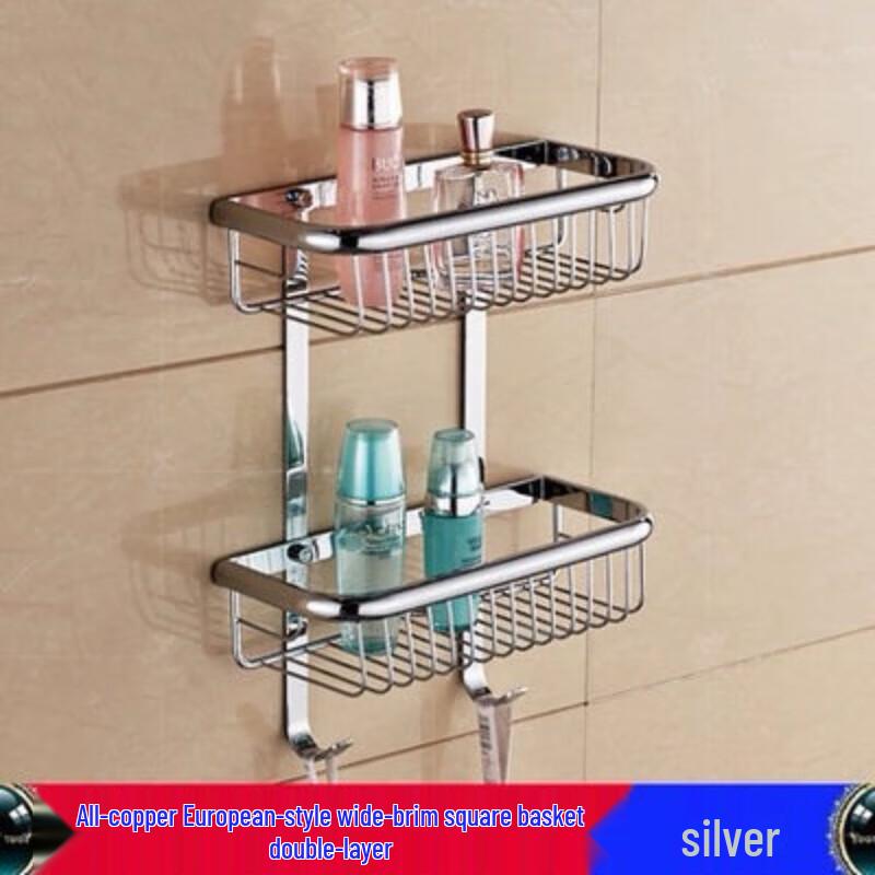 Двухуровневая настенная угловая полка для ванной комнаты, хром-золото