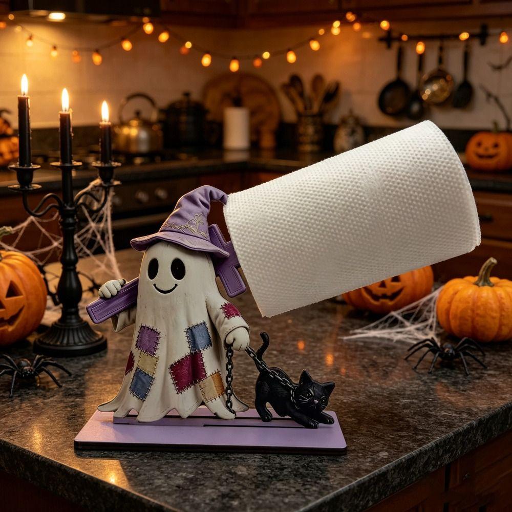 Wooden Toilet Paper Holder Cute Ghost Style Freestanding Tissue Holder Kitchen Bathroom Countertop
