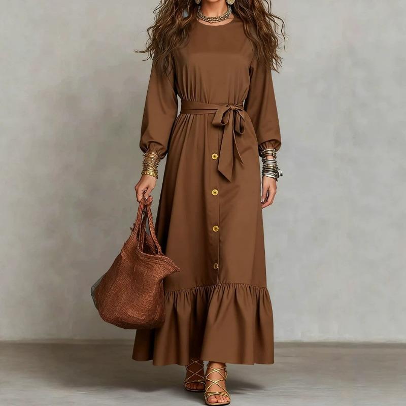Independent Station Women's Elastic Waist Dress Splicing Solid Color Ruffle Edge hem Dress