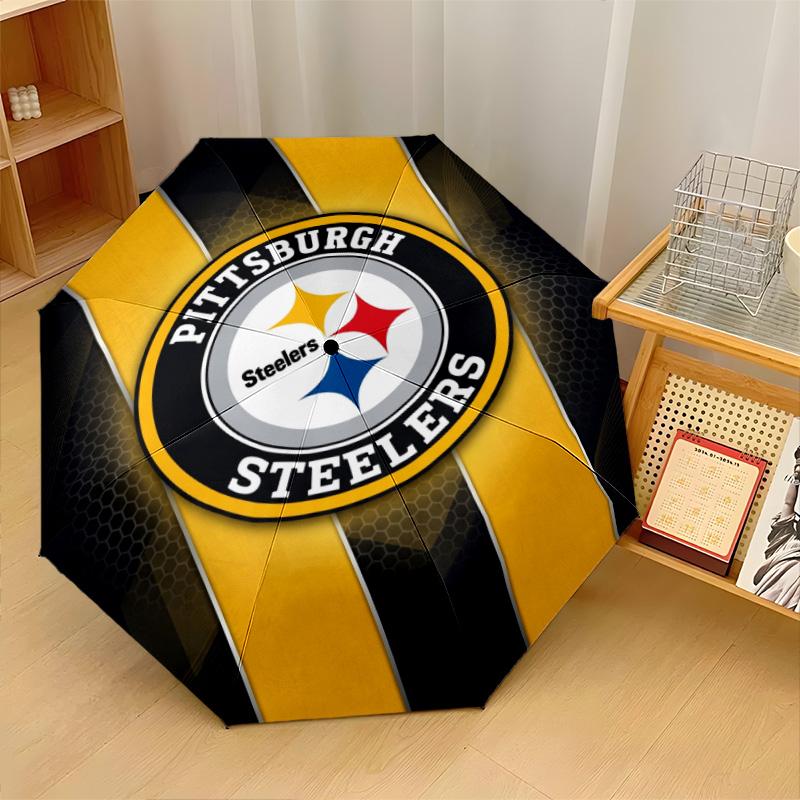 Pittsburgh Steelers Print Auto 8?Ribs Folding Umbrella Wind Resistant Lightweight Automatic Umbrella For Daily Travel