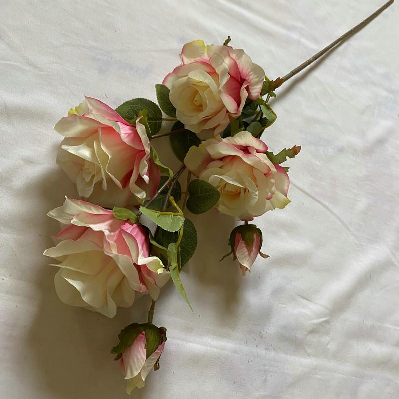 

Handmade Faux Rose Flower Six Head Silk Greenery For House Decoration And Gift Heart Pink