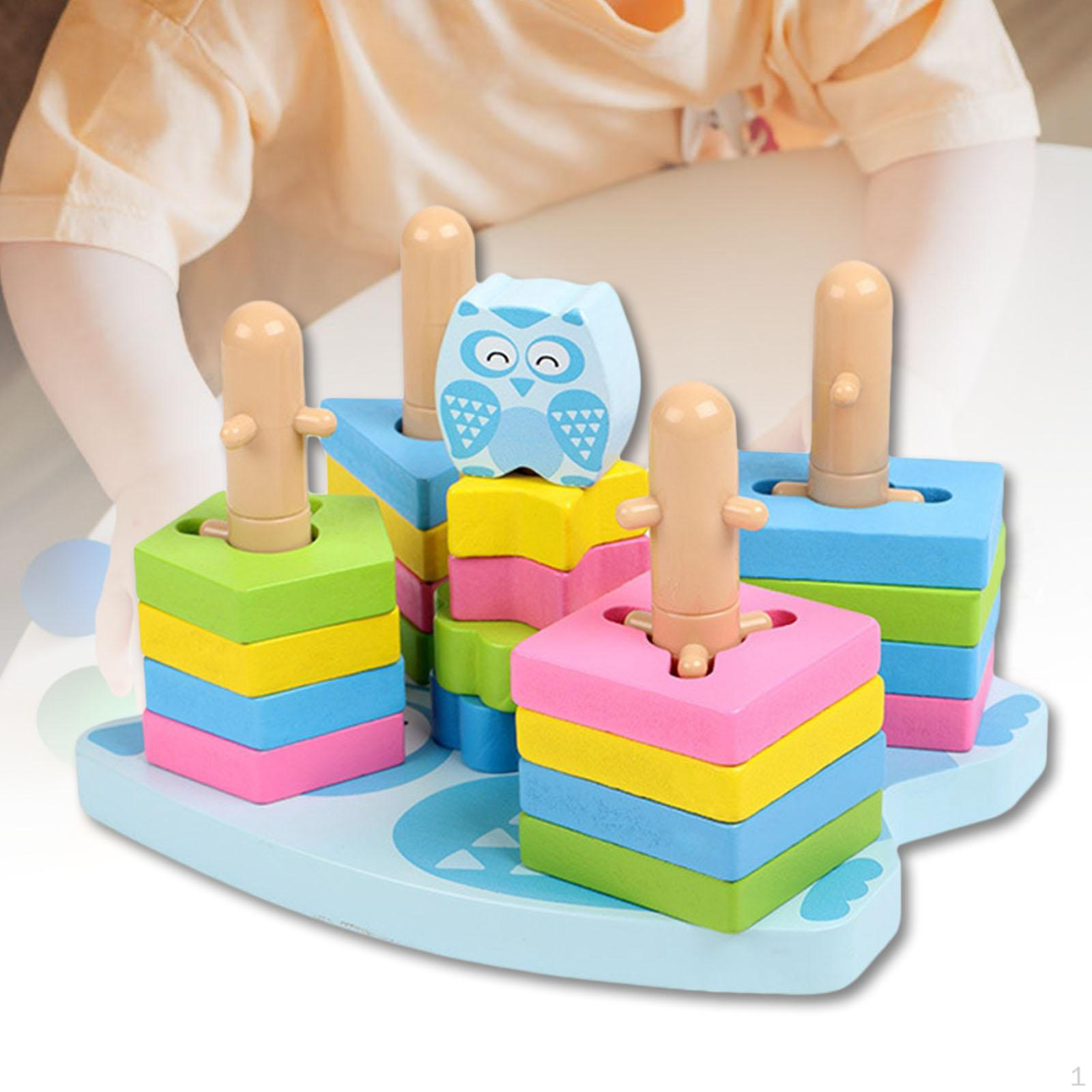 

Wooden Shape Matching Stacking Blocks Toys Developmental for Birthday Gifts Owl