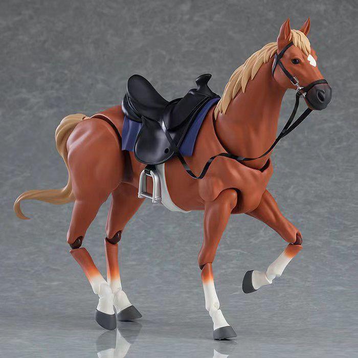 Figma 490 Brown White Black Yellow Horse Articulated Poseable Horse Model Toy Figure Diorama Display Set Scene Gift Collector