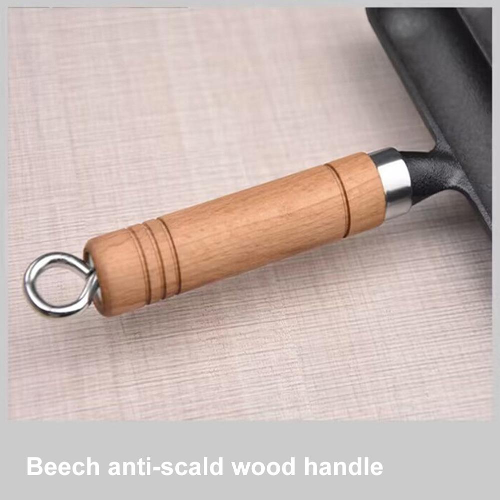 Baking Mold Food Tool Cast Iron Pre-Seasoned Grilled Sausage Pot with Wooden Handle Sausage Fry Pan Hot Dog Baking Steaming Tool