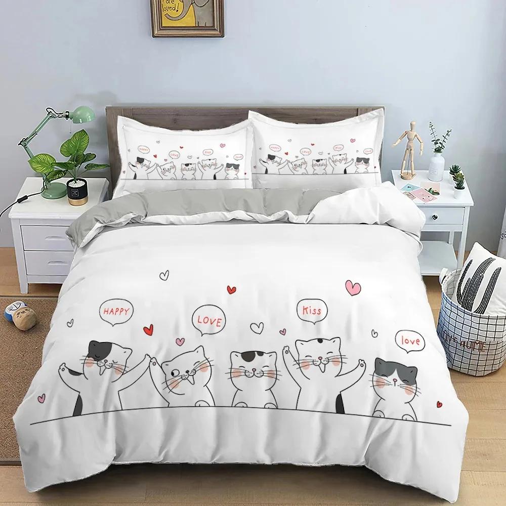 

Милый комплект постельного белья с изображением котят из мультфильма, пододеяльник, наволочка для девочки, двуспальная кровать размера «king-size», полиэстеровое одеяло 70x133cm
