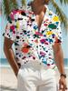 Men's Hawaiian Fashion Ink Splatter Graffiti Print Short-Sleeve Shirt - Comfortable Summer T-Shirt with Front Buttons, Non-Stretch Polyester Fabric,
