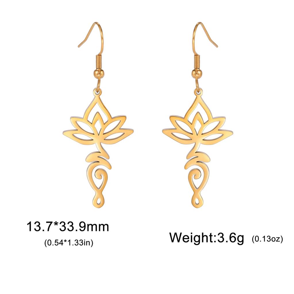 Skyrim Unalome Lotus Flower Dangle Earrings Stainless Steel Yoga Buddhism Pendant Drop Earring Spiritual Jewelry Gift for Women