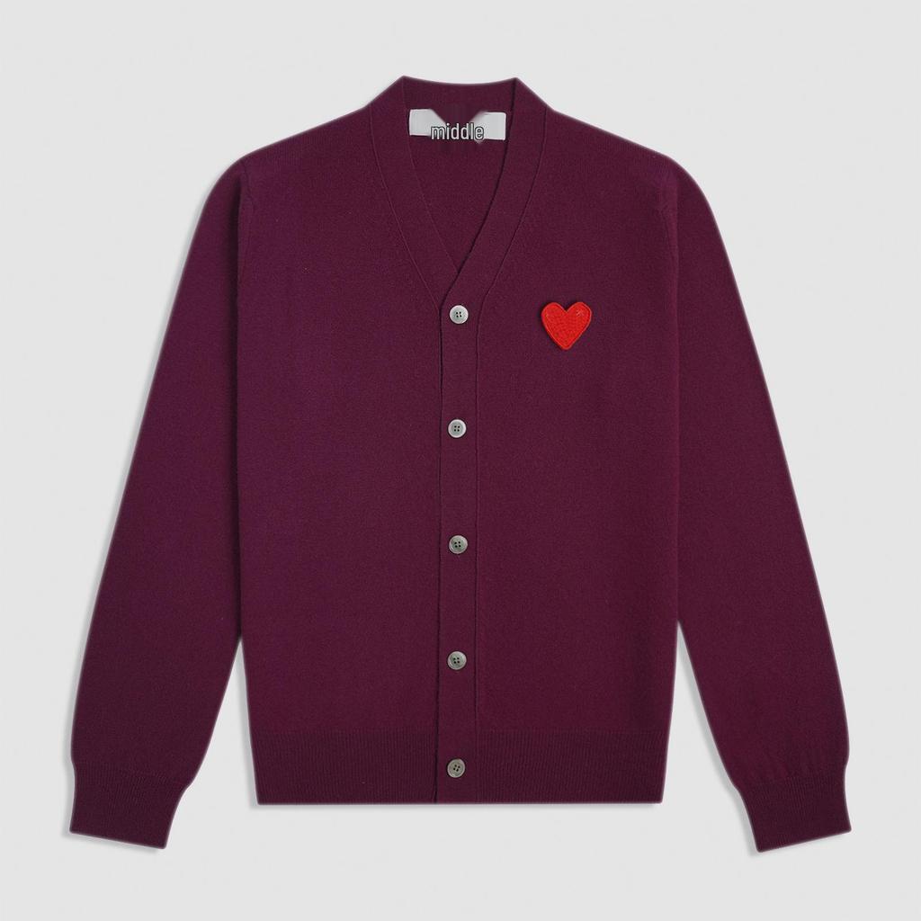Kawakubo Rei Heart V-Neck Red Wool Cardigan - Couple Style Play Knit Sweater