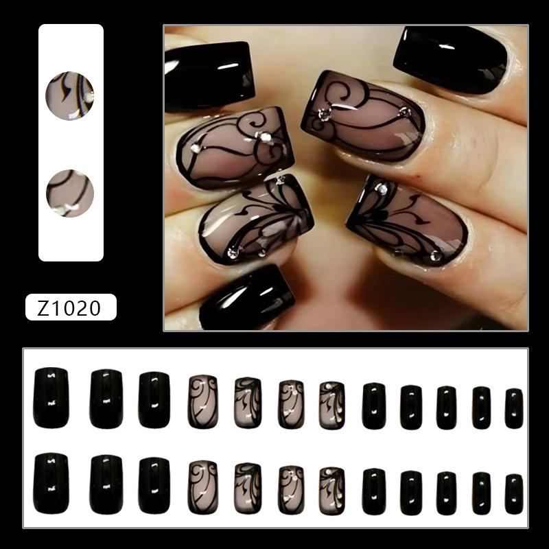 

Dark vines flash diamonds fashion sweet cool babes European and American ins style removable nail art pieces wear 24 pieces