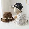 Women's New Spring Summer Plaid Bucket Hat, Rolled Brim Lace Decor, Casual Travel Hat