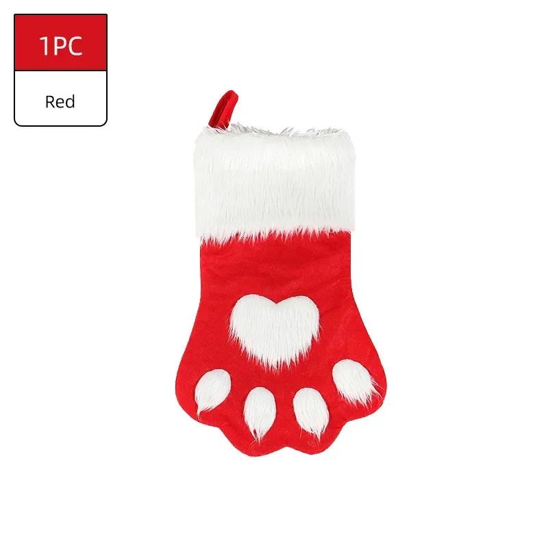 

1-10PCS Christmas Stockings for Home Decoration Plaid Gift Bags Pet Dog Cat Paw Stocking Socks for Xmas Tree Ornaments and Gifts 44x22cm